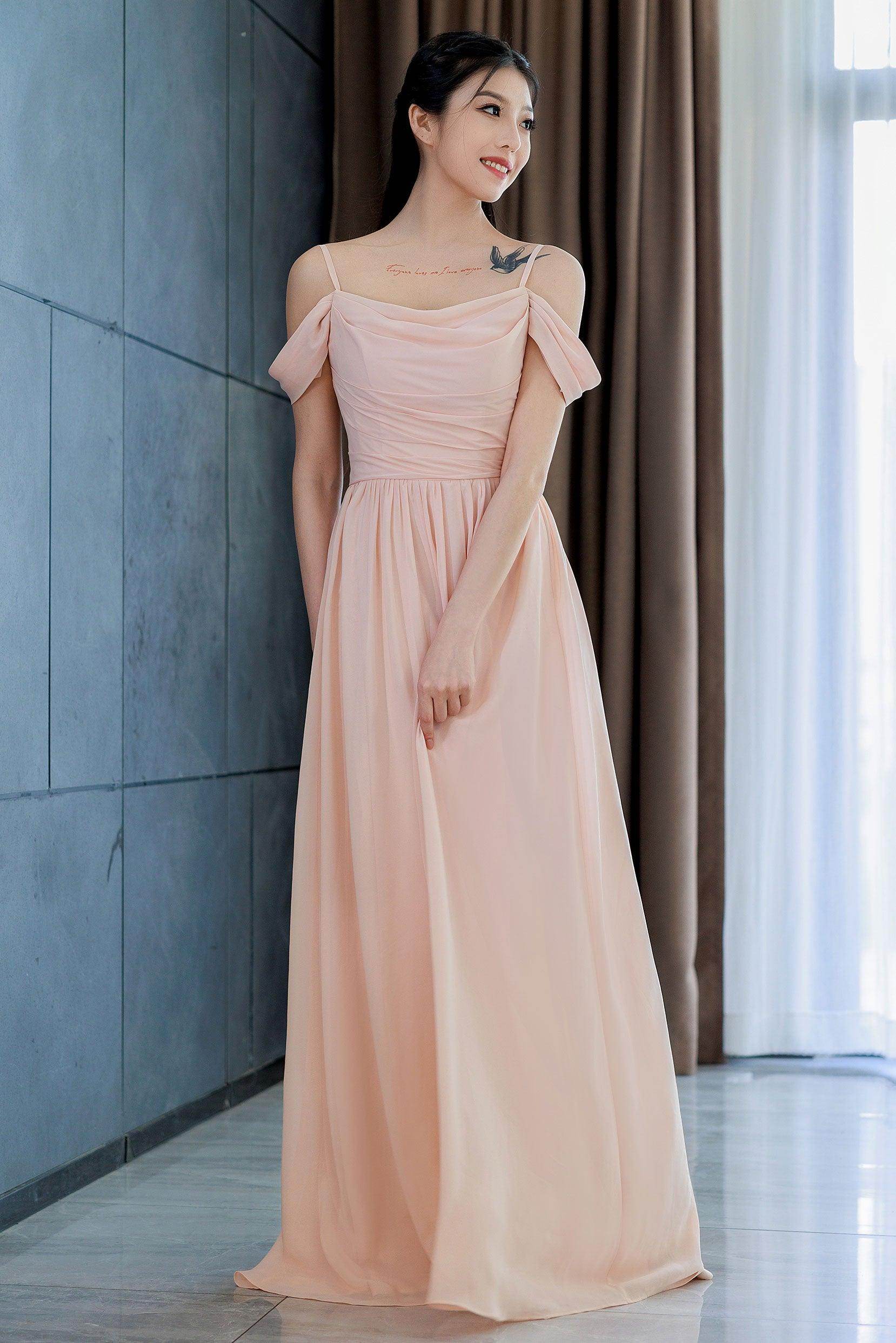A-Line Floor Length Chiffon Bridesmaid Dress CB0717 - COCOMELODY
